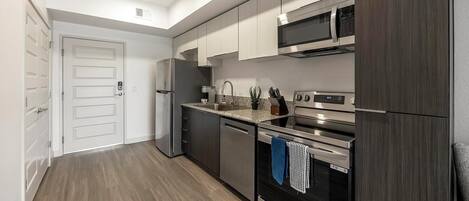 Fridge, dining tables