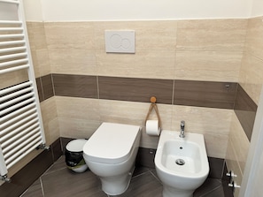 Regadera, secadora de cabello, bidet, toallas