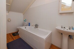 Shower, towels, soap, toilet paper