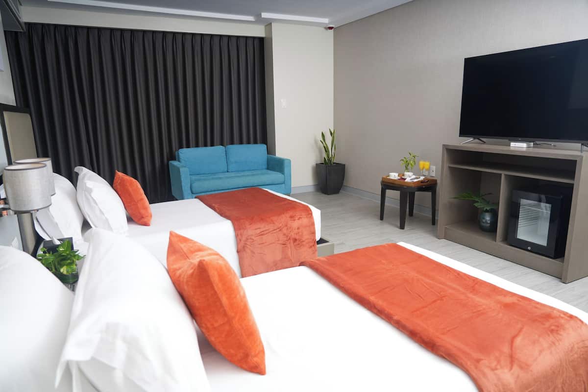 Quarto clássico, 2 camas de solteiro, vista para a cidade | Cofres nos quartos, escrivaninha, espaço de trabalho para notebook