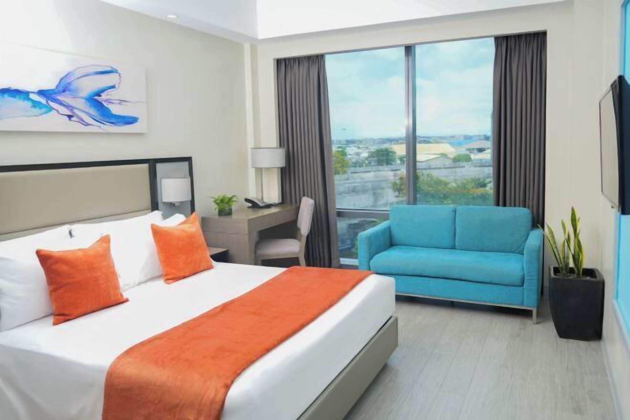 In-room safe, desk, laptop workspace, blackout curtains