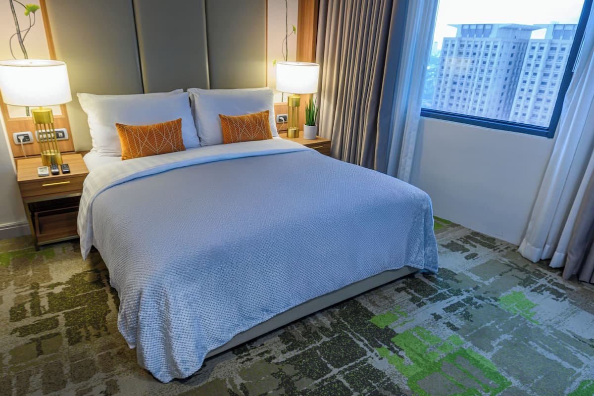 In-room safe, desk, laptop workspace, blackout drapes