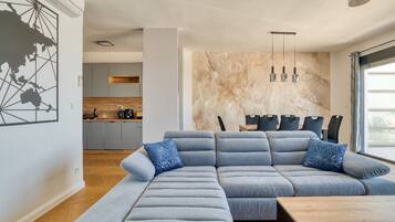 Luxury Apartment, Sea View | Living area | 45-inch LCD TV with satellite channels