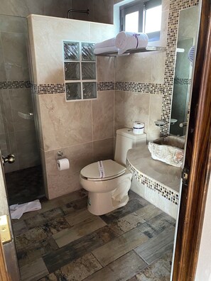 Superior Suite | Bathroom | Hair dryer, towels, soap, shampoo