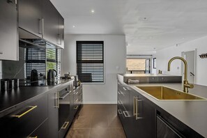 Fridge, microwave, dishwasher, coffee/tea maker