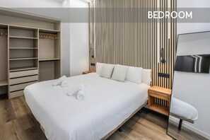 1 bedroom, desk, iron/ironing board, travel cot