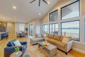 TV, fireplace, DVD player, foosball