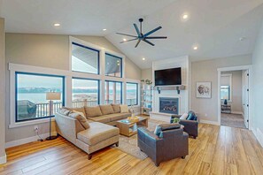 TV, fireplace, DVD player, foosball