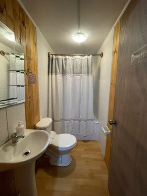Quarto duplo básico, vista para o jardim | Banheiro | Toalhas de banho, sabonete, shampoo, papel higiênico