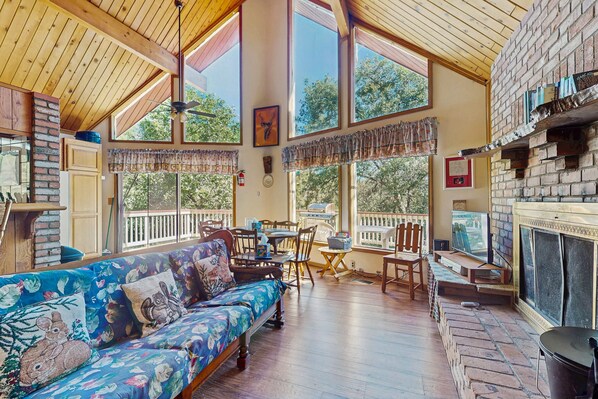 TV, fireplace, DVD player, foosball