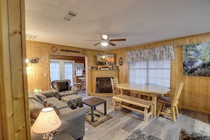 TV, fireplace, video games