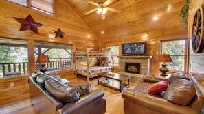 TV, fireplace, video games