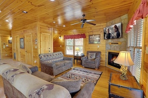 TV, fireplace, video games