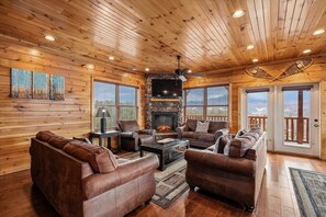 TV, fireplace, video games, table football