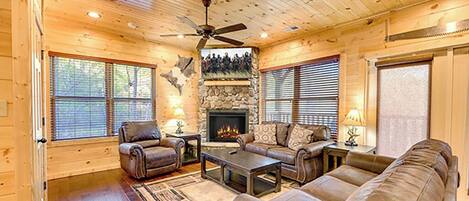 Televisión, chimenea y videojuegos