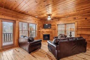 TV, fireplace, video games, table football