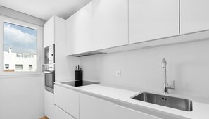 Fridge, microwave, oven, dishwasher