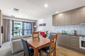 Apartment | Private kitchen | Fridge, microwave, oven, stovetop