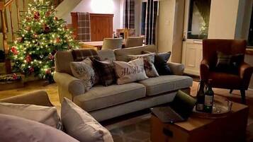 Una televisión, una chimenea