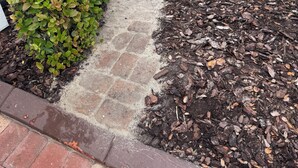 A paved pathway leading to a house with a driveway and a lawn. - Chic apartment in cool Huntington with AC, fitness room. Private bathroom. (Huntington)