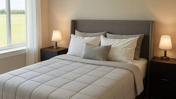 3 dormitorios, escritorio, tabla de planchar con plancha y cuna de viaje