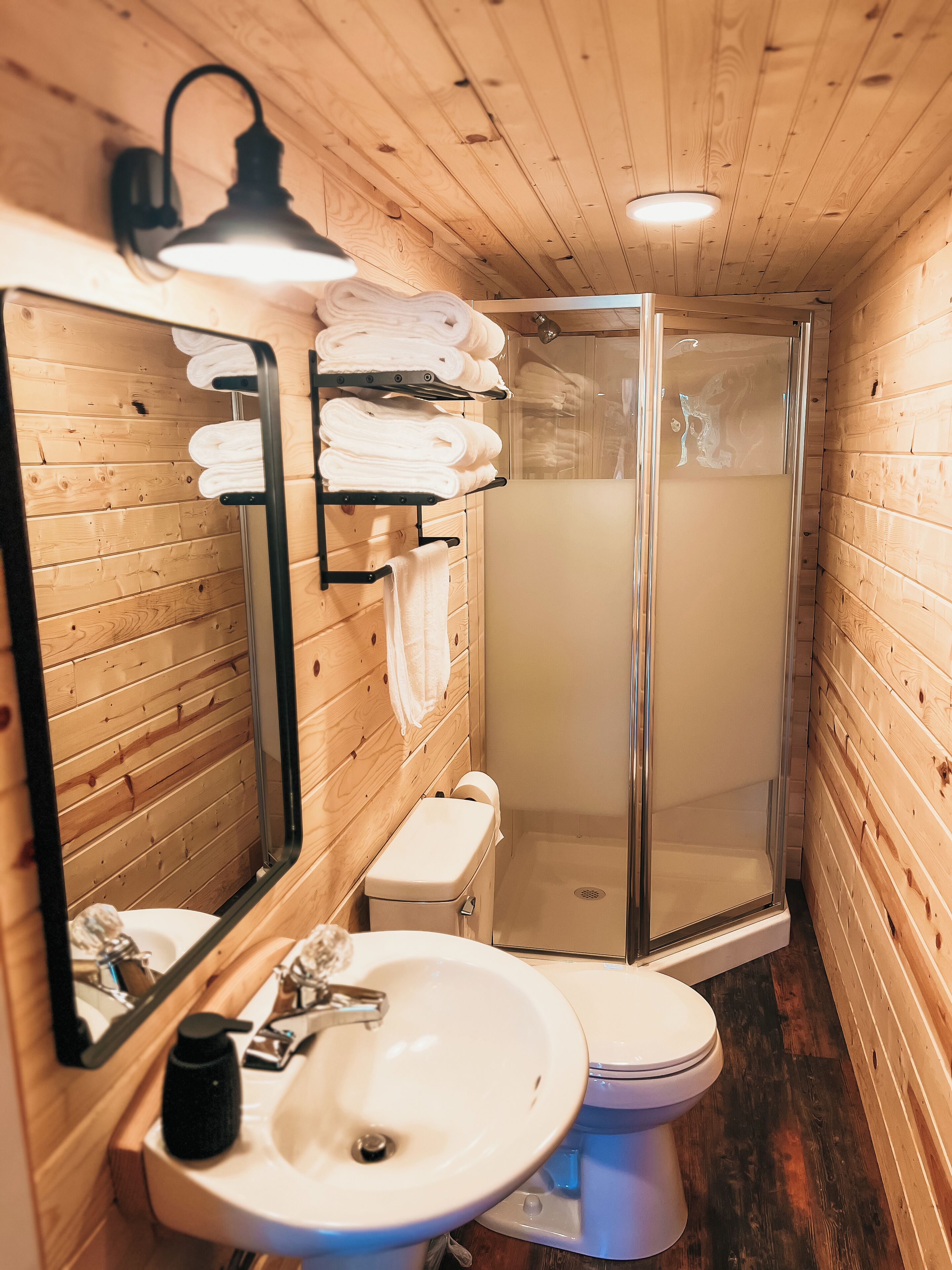 シャワー、タオル、石鹸、トイレットペーパー