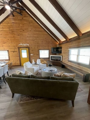 TV, fireplace