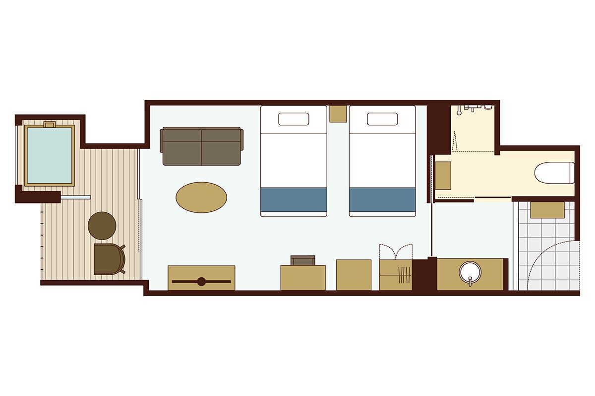 خزنة داخل الغرفة ومكتب وستائر تعتيم وتجهيزات عازلة للصوت