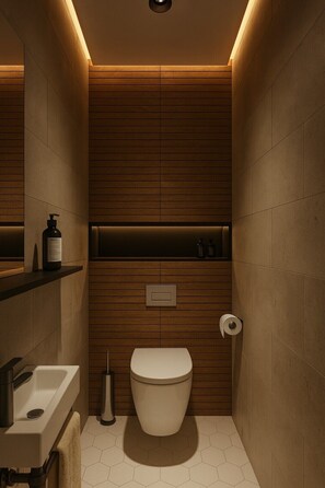 Shower, free toiletries, hair dryer, towels