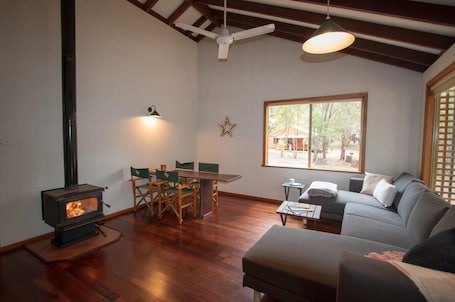 Living area. Two Bedroom Cottage - sleeps 6 - Self contained 2 Bedroom Cottage 1 King and 2 Bunks