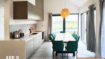 Fridge, microwave, oven, dishwasher