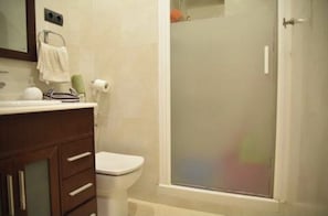 Hair dryer, towels, toilet paper