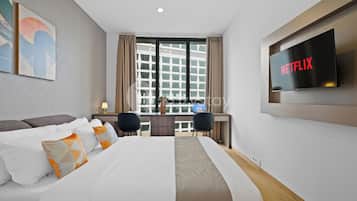 Apartemen, 2 kamar tidur, pemandangan kota | Setrika/meja setrika dan Wi-Fi gratis