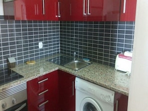 Fridge, oven, stovetop, electric kettle