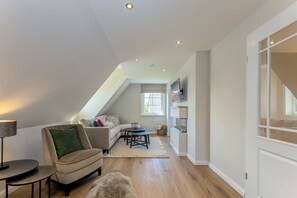 Fernseher, Kamin, Stereoanlage