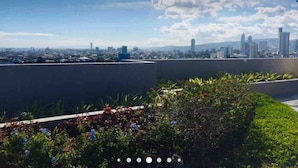 A rooftop garden with a city skyline in the background. - Experience comfort in this affordable studio, complete with all you need. (Cebu City)