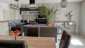 Fridge, microwave, dishwasher