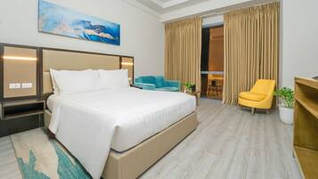 In-room safe, desk, laptop workspace, blackout drapes