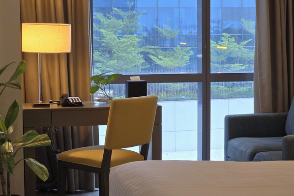In-room safe, desk, laptop workspace, blackout drapes