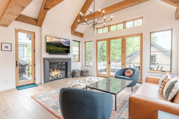 TV, caminetto, impianto stereo, studio