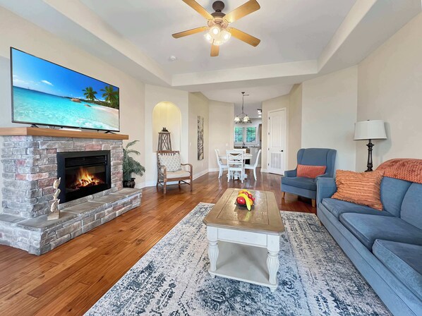 TV, fireplace, offices