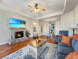 TV, fireplace, offices