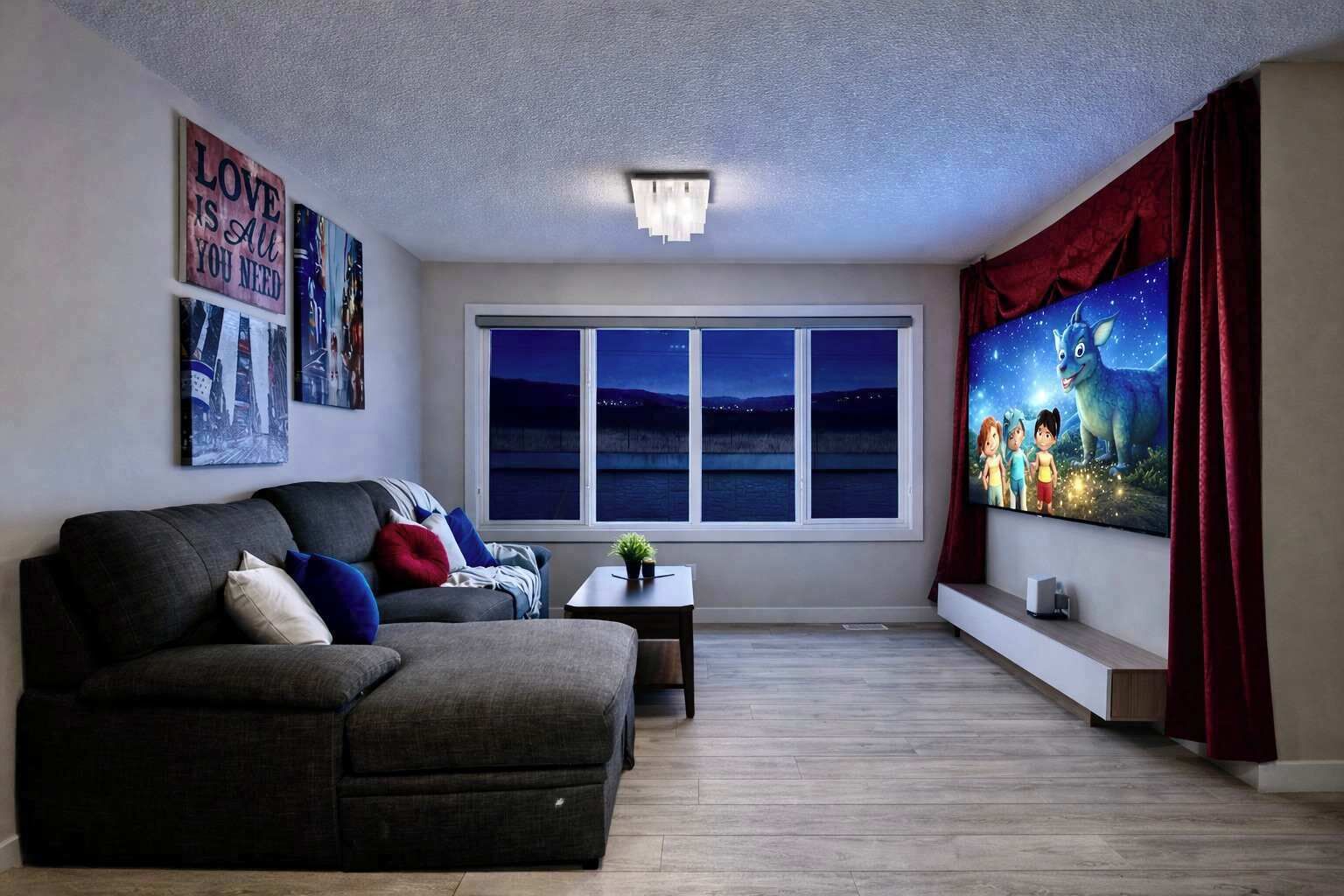 TV, fireplace, foosball, offices