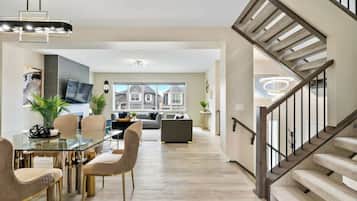 TV, fireplace, foosball, offices