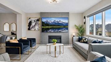 TV, fireplace, foosball, offices