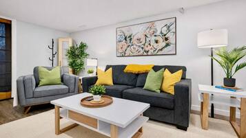 Televisio, takka, työhuone