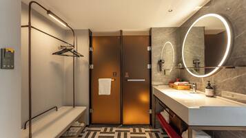 Shower, free toiletries, hair dryer, slippers