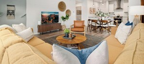 Townhome, Multiple Beds, Patio (2938 Barnstormer St Unit #1) | Living area | 55-inch flat-screen TV with digital channels - Mosaic Modern - Dog Friendly, Pool + King Suite (Fort Collins)