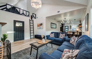 TV, fireplace, offices