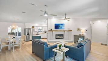 TV, fireplace, offices